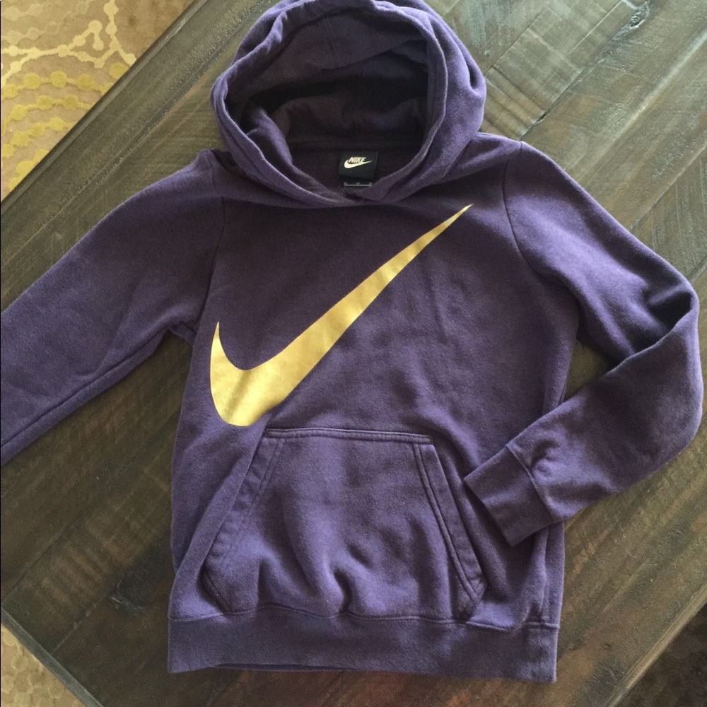 Nike Purple/Gold hooded sweatshirt.